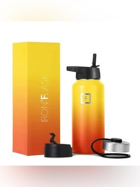 Iron Flask Sports Water Bottle - 3 Lids - 32 oz - Fire